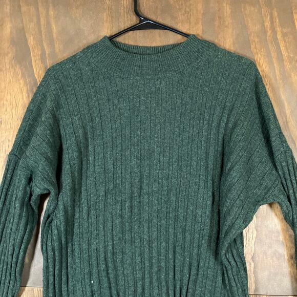 Madewell Womens Sweater Forest Green Ribbed Knit Mock Neck XLarge - Picture 2 of 11